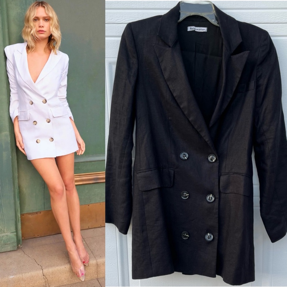 Reformation Black Double-Breasted Mini Jacket Blazer Coat Dress Maxwell